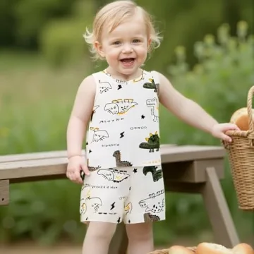 Ledy Champswiin Summer Baby Boy Dinosaur Outfit Set Soft Cotton