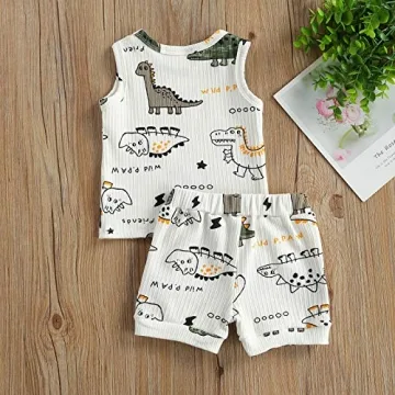 Ledy Champswiin Summer Baby Boy Dinosaur Outfit Set Soft Cotton