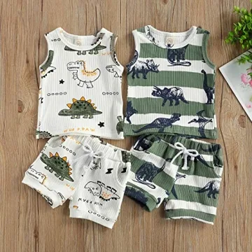 Ledy Champswiin Summer Baby Boy Dinosaur Outfit Set Soft Cotton