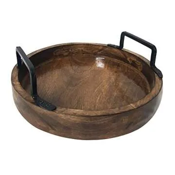 Antique Round Serving Trays Round with Handles Brown Kitchen Accessories Handcrafted Rustic Wooden Set of 2