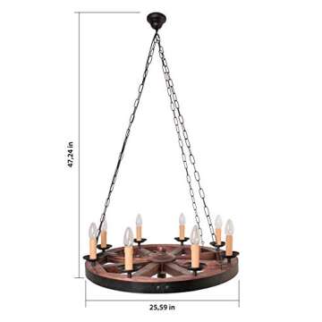 AIVENGO Wood Wheel Chandelier - Rustic Farmhouse Decor