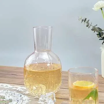 RockTrend Retro Clear Glass Bedside Night Water Carafe with Tumbler Glass, Relief Glass Pitcher And Cup Night Set