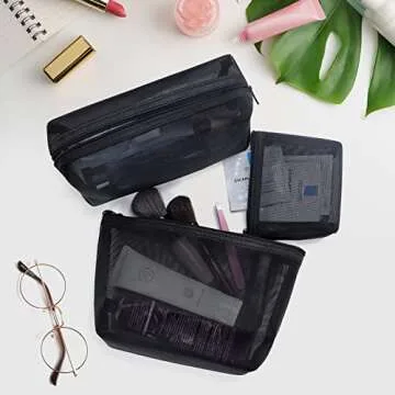 Aosbos 3-Packs Mesh Makeup Bag Set for Travel