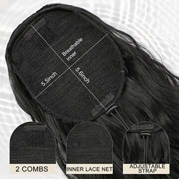 Lativ Ponytail Extension Long Curly Drawstring Ponytail Black Natural Looking Clip In Ponytail Hair Extension for Women Synthetic Heat Resistant Hairpieces for Daily Use 26 inches