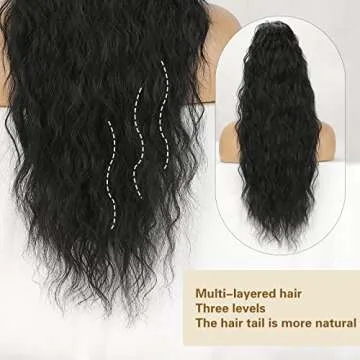 Lativ Ponytail Extension Long Curly Drawstring Ponytail Black Natural Looking Clip In Ponytail Hair Extension for Women Synthetic Heat Resistant Hairpieces for Daily Use 26 inches