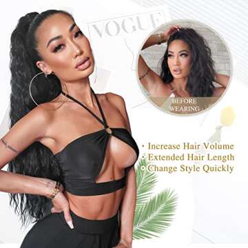 Lativ Ponytail Extension Long Curly Drawstring Ponytail Black Natural Looking Clip In Ponytail Hair Extension for Women Synthetic Heat Resistant Hairpieces for Daily Use 26 inches