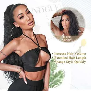 Lativ Ponytail Extension Long Curly Drawstring Ponytail Black Natural Looking Clip In Ponytail Hair Extension for Women Synthetic Heat Resistant Hairpieces for Daily Use 26 inches