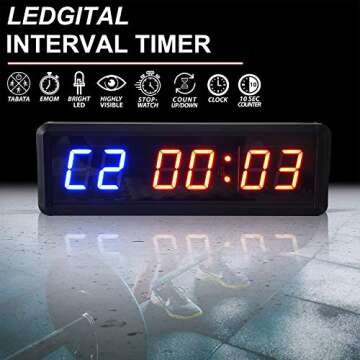 Ledgital Large Workout Clock for Home Gym, 11" Wall Mount Gym Timer Clock with Remote, (1.5-inch Digits, Blue+Red)