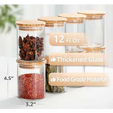 COCOYA 12 FL Oz Glass Jars with Bamboo Lid Set, 8Pack UPGRADE Clear Food Storage Canisters Kitchen P...