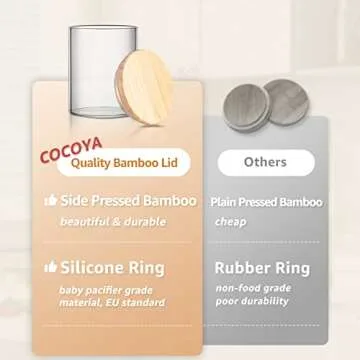 COCOYA 12 FL Oz Glass Jars with Bamboo Lid Set, 8Pack UPGRADE Clear Food Storage Canisters Kitchen Pantry Containers, for Spice Herb Nuts Tea Seed Seasoning Dry Foods Bean Sugar Snack Candy