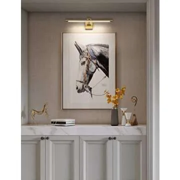 LED Picture Light Fixtures 24.4 Inches, Full Metal Artwork Wall Lamp with Single Swing Arm, 14W (70W Eqv.), Hardwired Connection, Non-Dimmable, 3000K Warm White, CRI80+, Golden-Like Brass Finish