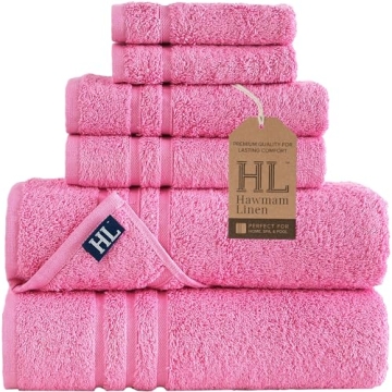 Hawmam Linen Pink 6 Piece Bath Towels Set for You