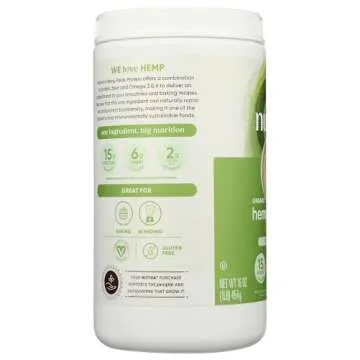 Nutiva Organic Cold-Pressed Raw Hemp Seed Protein Powder, Peak Protein, 16 Oz, USDA Organic, Non-GMO, Whole 30 Approved, Vegan, Gluten-Free & Keto, Plant Protein with Essential Amino Acids