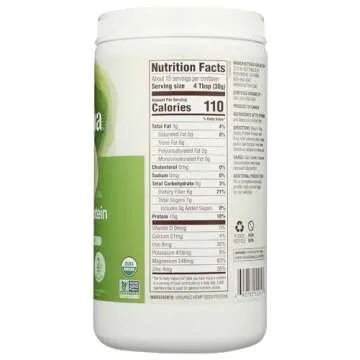 Nutiva Organic Cold-Pressed Raw Hemp Seed Protein Powder, Peak Protein, 16 Oz, USDA Organic, Non-GMO, Whole 30 Approved, Vegan, Gluten-Free & Keto, Plant Protein with Essential Amino Acids