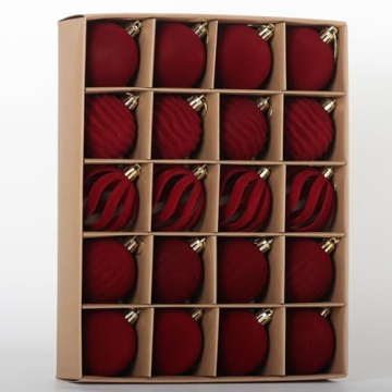 Senjie 20PCS Velvet Christmas Tree Ornaments - Flocked Red Balls