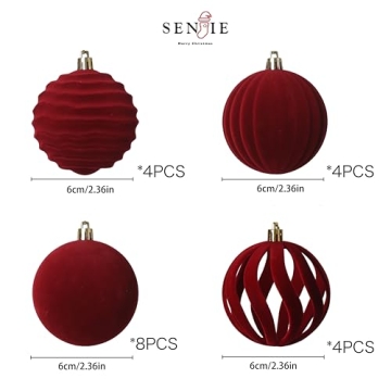 Senjie Velvet Christmas Ornaments Set - 20PCS Red Balls