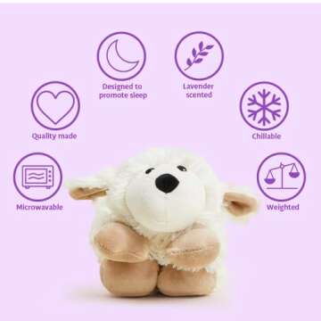 warmies Microwavable Neck & Shoulder Wrap - Heating & Cooling Plush Pad for Calming Relaxation - Weighted & Heated Neck Warmer with Scented Lavender - Microwave Heat Pad for Aches & Pain - Sheep