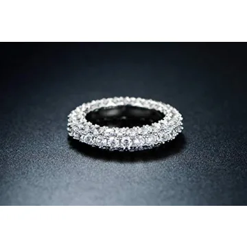 Barzel 3 Row Eternity Ring 18k White Gold Plated CZ Wedding Band