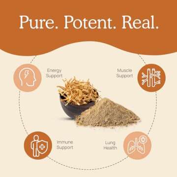 Real Mushrooms Cordyceps Powder - Performance Mushroom Extract with Organic Militaris for Energy Immune Support Vegan Supplement, Boost Non-GMO, 60 Servings