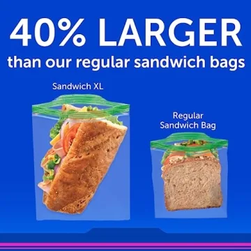 Ziploc XL Sandwich & Snack Bags - 90 Durable Storage Bags