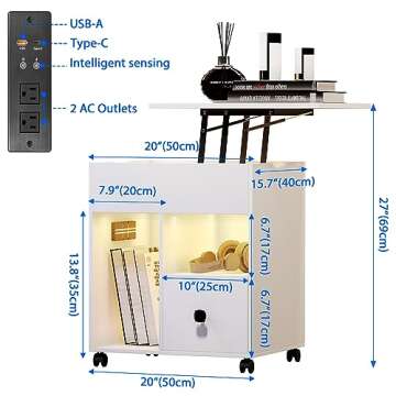 DNBSS LED Nightstand (White, Lift Top) - Innovative & Stylish Home Storage