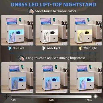 DNBSS LED Nightstand with Lift Top - Stylish and Functional