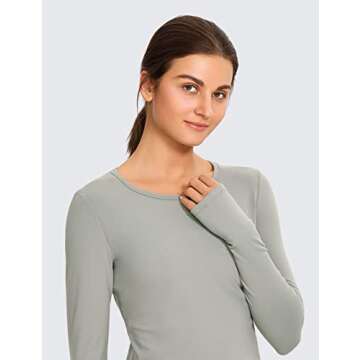 CRZ YOGA Long Sleeve Crop Tops for Women Workout Cropped T-Shirts Yoga Slim Fit Athletic Gym Shirts with Thumb Hole Rock Grey X-Large