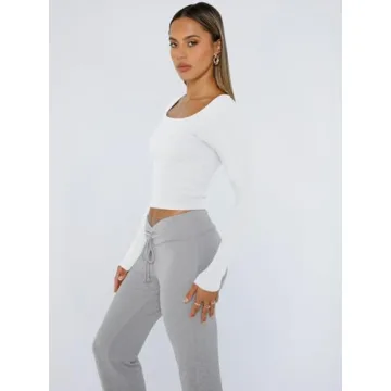 Trendy Queen Womens Long Sleeve Shirts Crop Tops Basic Tight Slim Fit Y2K T Shirts Winter Clothes 2024 White M