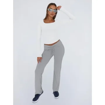 Trendy Queen Womens Long Sleeve Shirts Crop Tops Basic Tight Slim Fit Y2K T Shirts Winter Clothes 2024 White M