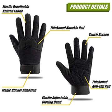 HYCOPROT Full Finger Gloves, Touch Screen Knuckle Protective Breathable Lightweight Outdoor Gloves f...