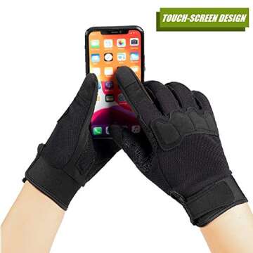 HYCOPROT Full Finger Gloves, Touch Screen Knuckle Protective Breathable Lightweight Outdoor Gloves for Shooting, Hunting, Motorcycling, Climbing (Large, Green)