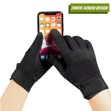 HYCOPROT Full Finger Gloves, Touch Screen Knuckle Protective Breathable Lightweight Outdoor Gloves for Shooting, Hunting, Motorcycling, Climbing (Large, Green)