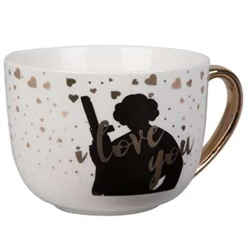 STAR WARS Princess Leia and Han Solo Coffee Latte Mug Set - I Love You, I Know - Cute Pinache Design - Great for Couples and Fans