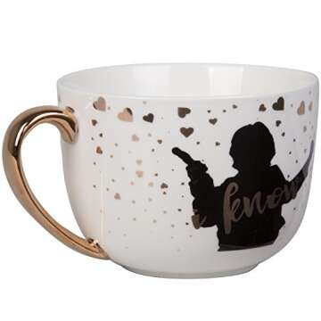 STAR WARS Princess Leia and Han Solo Coffee Latte Mug Set - I Love You, I Know - Cute Pinache Design - Great for Couples and Fans