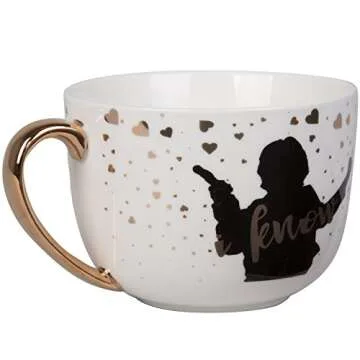STAR WARS Princess Leia and Han Solo Coffee Latte Mug Set - I Love You, I Know - Cute Pinache Design - Great for Couples and Fans