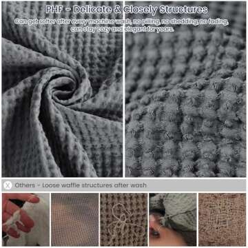 PHF 100% Cotton Waffle Weave Blanket Queen Size 90"x90" - Lightweight Washed Soft Cozy Breathable Throw - Great Layer for Couch Bed Sofa - Elegant Aesthetic Home Decoration Gift - Charcoal