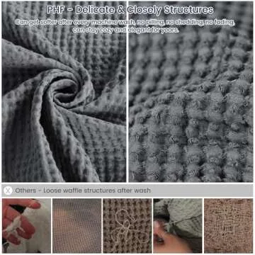 PHF 100% Cotton Waffle Weave Blanket Queen Size 90"x90" - Lightweight Washed Soft Cozy Breathable Throw - Great Layer for Couch Bed Sofa - Elegant Aesthetic Home Decoration Gift - Charcoal
