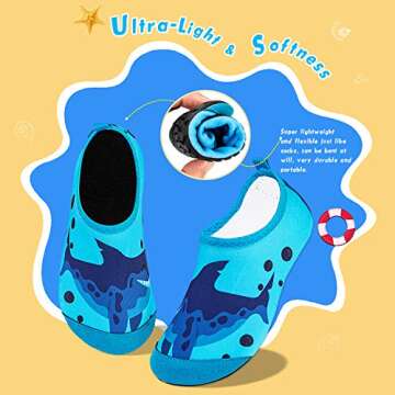WateLves Kids Water Shoes Toddler Girls Boys Barefoot Non-Slip Quick Dry Aqua Socks for Beach Swim Walking (Deep Sea Shark, 24/25)