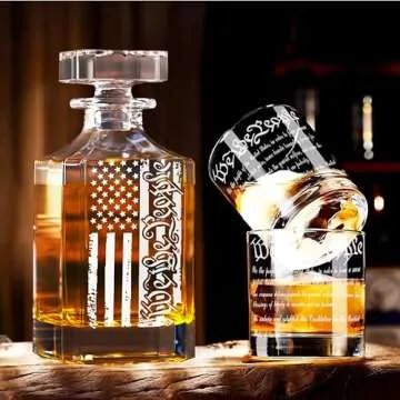 Whiskey Decanter Set for Men, We The People Decanter Set with Glasses, Engraved American Flag Decant...