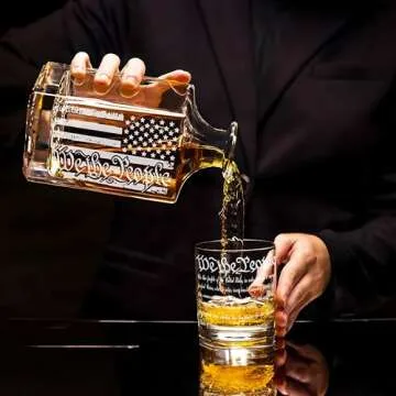 Whiskey Decanter Set for Men, We The People Decanter Set with Glasses, Engraved American Flag Decanter for Liquor Bourbon Gifts for Men Unique Birthday Father's Day Gifts for Men Dad