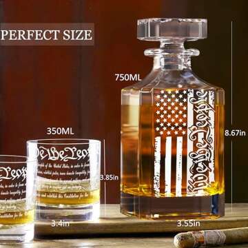 Whiskey Decanter Set for Men, We The People Decanter Set with Glasses, Engraved American Flag Decanter for Liquor Bourbon Gifts for Men Unique Birthday Father's Day Gifts for Men Dad