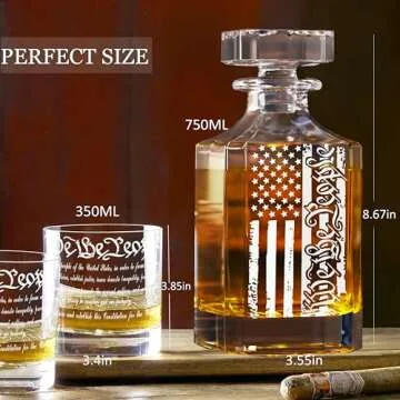 Whiskey Decanter Set for Men, We The People Decanter Set with Glasses, Engraved American Flag Decanter for Liquor Bourbon Gifts for Men Unique Birthday Father's Day Gifts for Men Dad