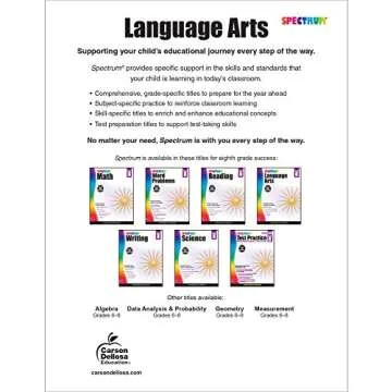 Spectrum Grade 8 Language Arts Workbook, Ages 13-14, Parts of Speech, Vocabulary, Writing Practice, ...