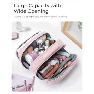 BAGSMART Toiletry Bag for Women, Travel Makeup Bag, Wide-open Portable Make Up Bag Organizer for Wom...