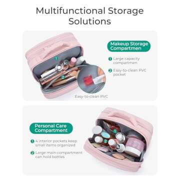 BAGSMART Toiletry Bag for Women, Travel Makeup Bag, Wide-open Portable Make Up Bag Organizer for Women for Travel Essentials Travel-Size Toiletries Accessories Bottles, Brushes, Pink