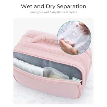 BAGSMART Toiletry Bag for Women, Travel Makeup Bag, Wide-open Portable Make Up Bag Organizer for Women for Travel Essentials Travel-Size Toiletries Accessories Bottles, Brushes, Pink