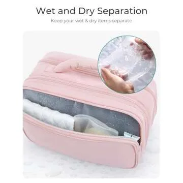 BAGSMART Toiletry Bag for Women, Travel Makeup Bag, Wide-open Portable Make Up Bag Organizer for Women for Travel Essentials Travel-Size Toiletries Accessories Bottles, Brushes, Pink