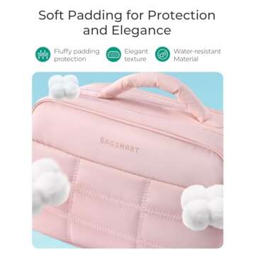 BAGSMART Toiletry Bag for Women, Travel Makeup Bag, Wide-open Portable Make Up Bag Organizer for Women for Travel Essentials Travel-Size Toiletries Accessories Bottles, Brushes, Pink