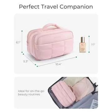 BAGSMART Toiletry Bag for Women, Travel Makeup Bag, Wide-open Portable Make Up Bag Organizer for Women for Travel Essentials Travel-Size Toiletries Accessories Bottles, Brushes, Pink