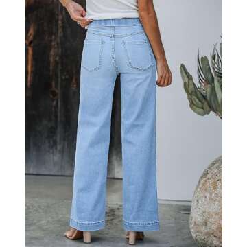 GRAPENT Wide Legged Pants for Women Cute Pants for Women High Waisted Trousers Women Womens Summer Pants Denim Outfit Pants for Women Dressy Casual Color Lakeside Blue Size M Medium Size 8 Size 10